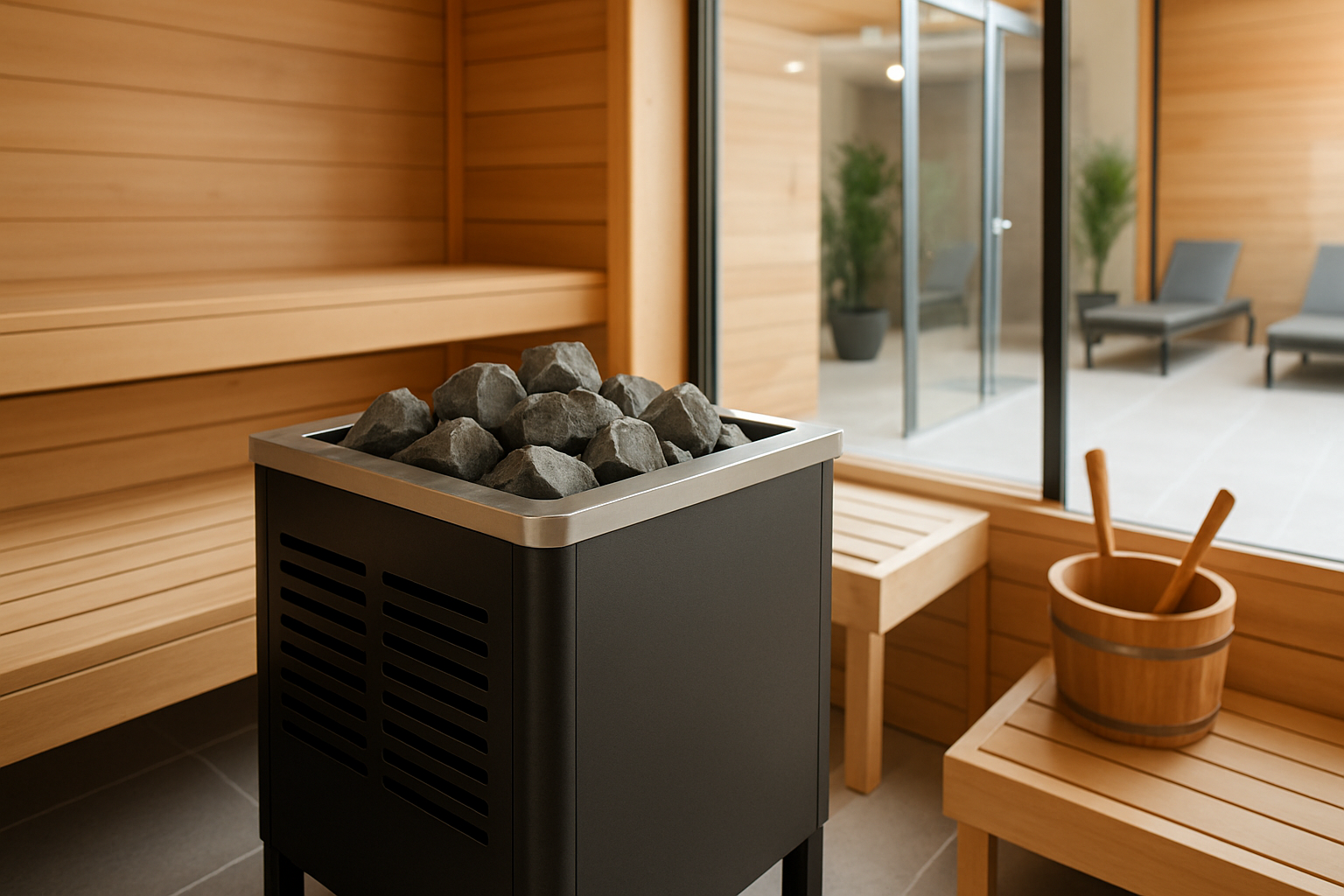 Modern sauna heater in a wellness center